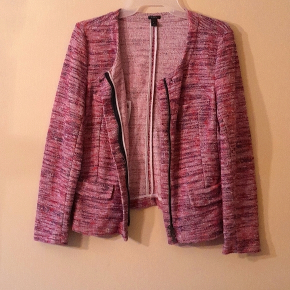 J. Crew NEW NO TAGS Micro Tweed Zip Knit Jacket in Poppy - Picture 2 of 7